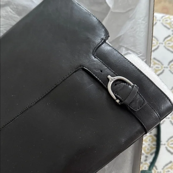 NWT Ralph Lauren Margarite Black Leather 1" Heel Riding Boots Size 9.5 wide calf - Picture 3 of 16